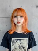 orange /ブリーチ/こなれミディ/イメチェン/透明感カラー