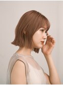 ボブ　ホワイトグレージュ　デジタルパーマ　チェリーブラウン