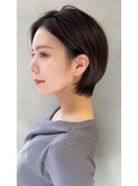 大人可愛い20代30代40代黒髪前下がりショートボブ丸みショート◎