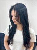 韓国前髪顔周り×ハッシュレイヤー 暗めカラー/酸性ストレート