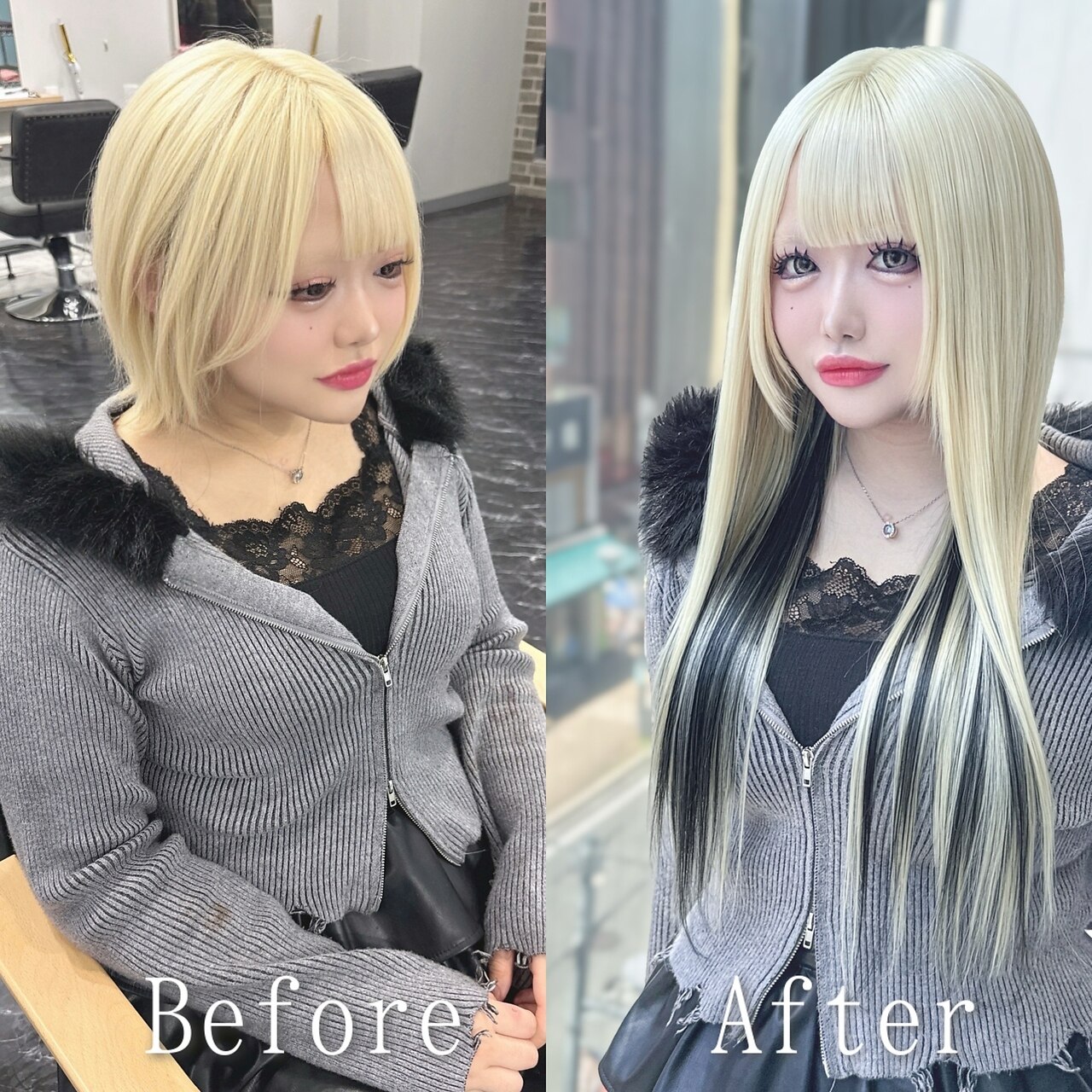 ホワイトブロンド×ブラック#シールエクステ#韓国#ワンホン#広島
