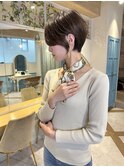 ショート×ハイライト白髪ぼかし×シルキーベージュ[心斎橋]