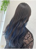 インナーカラーブルーイヤリングカラーブルーブラック原宿