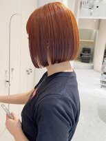 ぱつっとボブ×切りっぱなしボブ×オレンジカラー×10代20代30代