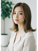 フェイスフレーミングくすみベージュ艶髪ミディアム