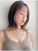 アプリコットオレンジイヤリングカラー外ハネボブくびれヘアa