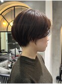 丸みショートボブ/カーテンバング/顔周りカット/ダークブルー