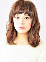 ヴォロンテ(volonte)&nbsp;セミロング/ゆるふわパーマ/ピンクブラウン/ぱっつんバング/30代