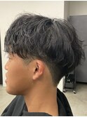 フェザーパーマ/グレーブルーカラー/刈り上げショートパンク