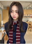透明感ミルクティーベージュロングレイヤーカットグレージュ