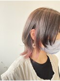 再注目姫カット/ウルフカット/インナーピンク/オリーブカラー/