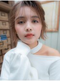 20代、30代シースルーバング外ハネ パッツンボブ 透明感カラー