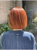 アプリコットオレンジ_丸みボブ_ブリーチ