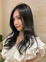 地毛風ネイビーブラック 韓国風ロングレイヤーカットブルージュ