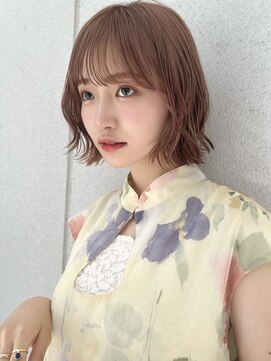 ミンクス 青山店(MINX) ボブ ピンクベージュ 外ハネボブ