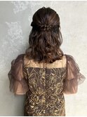 パーティーヘアセットミディアムアレンジハーフアップお呼ばれ