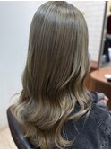 ブリーチなし艶感ベージュ透明感カラー