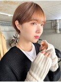 束感ショート/ピンクベージュ/似合わせカット/前髪パーマ