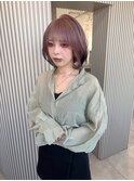 松阪/デザインカラー/ボブレイヤー/ピンクベージュ/20代