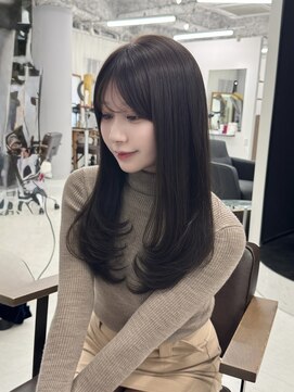 韓国ヘア/レイヤー/顔周りカット/ブリーチなし/ココアグレージュ