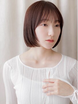 グレーブラウン姫カットレイヤー切りっぱなしボブY戸田公園30代