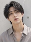 毛流れハンサムショートセンターパートメンズ黒髪爽やか