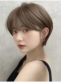 顔まわりレイヤー前髪ありマッシュボブダブルカラーグレージュ☆