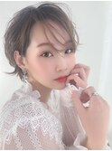 マロンベージュAラインボブかきあげ（ベース丸形逆三角卵型四角