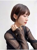 大人ショートボブ前髪あり丸みボブ丸顔面長絶壁エラ張りK0923