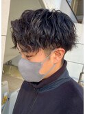 ダークアッシュニュアンスパーマ韓国マッシュベリーショート