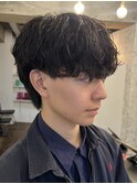 韓国風マッシュウルフカット波巻きスパイラルパーマツーブロック