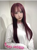 ワインレッドカラー×ストレートエクステ