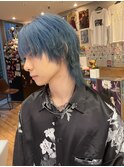 くすみブルー/ウルフカット