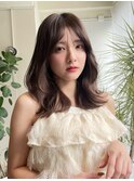 美髪レイヤーカットオリーブグレージュグレージュカラー顔まわり