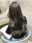 縮毛矯正ストレートダークパープルミルクブラウンダウンバング