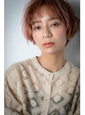 オレンジベージュアッシュ小顔ショートボブw戸田公園20代30代
