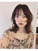 ココアブラウン　レイヤーカット　外ハネミディアム