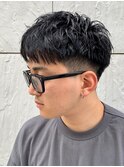 ダークアッシュニュアンスパーマ韓国マッシュベリーショート