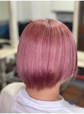 10代20代30代☆襟足すっきりショートボブツヤ感ハイトーンピンク