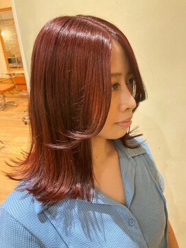 アロマ ヘアルーム 池袋店(AROMA hair room) 斜めバングデザインカラー艶感タイトミディ/池袋/池袋東口