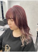 インナーカラー　チェリーレッド　インナーベージュ