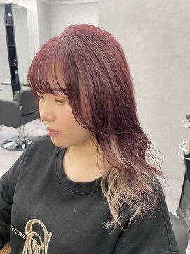 ファイブバイジエクト 堀江(FIVE by The Ect) インナーカラー　チェリーレッド　インナーベージュ