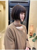 切りっぱなしボブ小顔カットココアブラウングレージュ