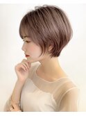 ミルクティーベージュショートレイヤー小顔カット