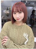 切りっぱなしボブ ボルドーカラー ブリーチカラー