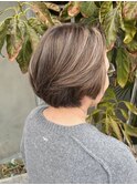 白髪ぼかしハイライト/大人美人丸みショート/40代50代60代/