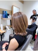 白髪ぼかし細めハイライト30代40代50代ブルーグレージュ