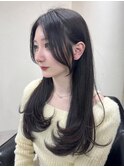 ミディアムレイヤー 艶カラー 暗髪 韓国風 髪質改善 福岡美容室