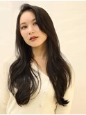 かきあげ前髪×黒髪ロングヘア