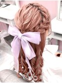 編み込みふわふわハーフアップ